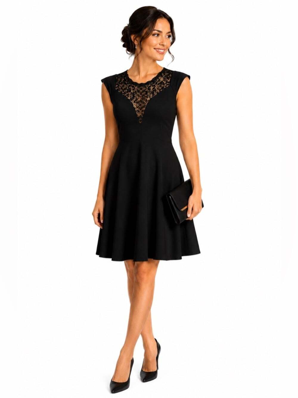 French Connection Lace Sexy Neck Little Black Mini Dress Size 2 New With…